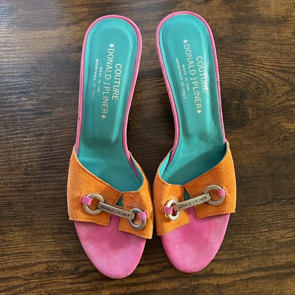 Donald J. Planner Couture Orange and Pink Kitten Heels Sandals Size 8.5N